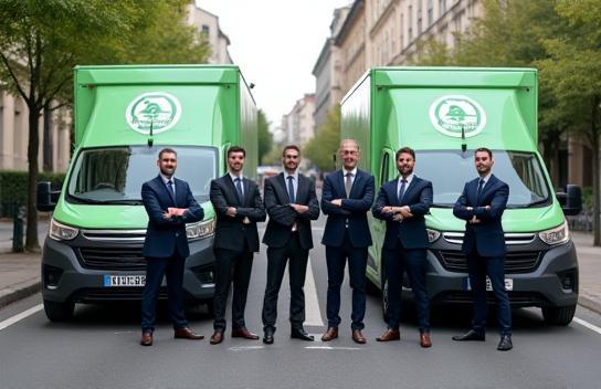 Équipe Express Livraison Solutions devant leurs véhicules électriques